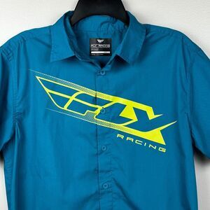 Fly Racing Men’s button Front Shirt Medium collar professional race Blue